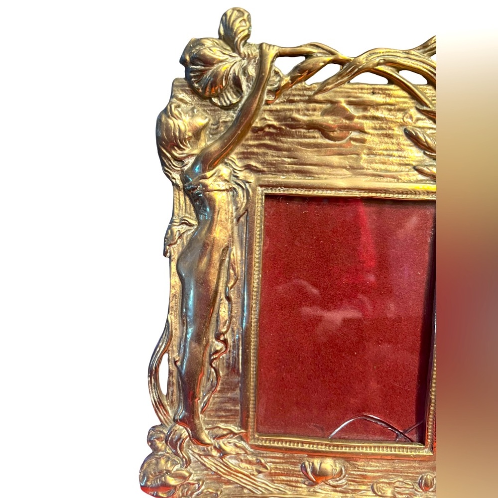 Antique 1970ish Nymph Vintage Art Nouveau Brass/Bronze Picture Frame Heavy - Picture 4 of 6